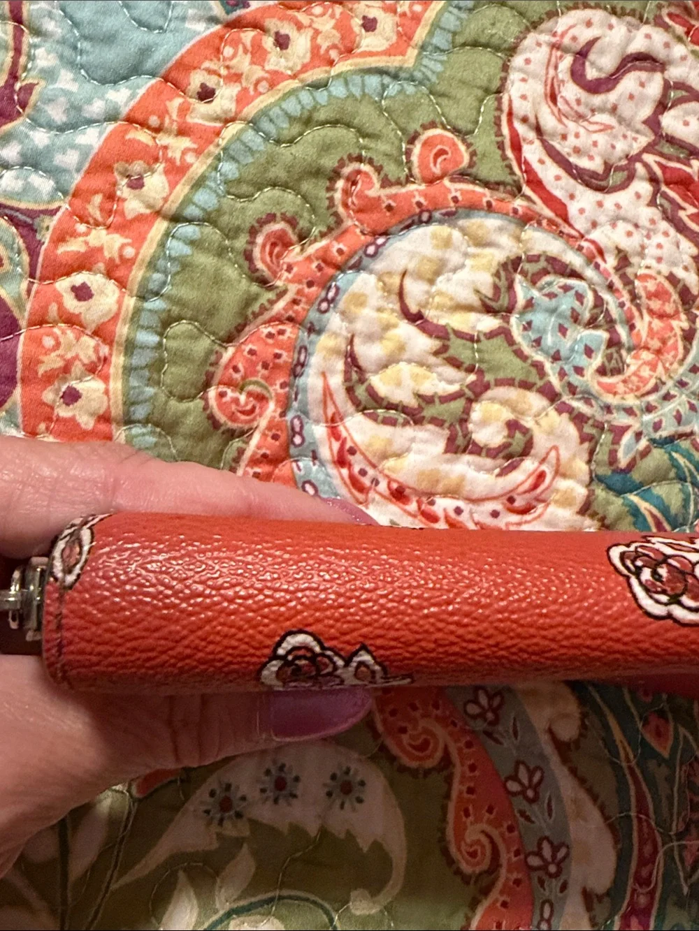 Coach Coral Red Floral Zip-Around Wallet